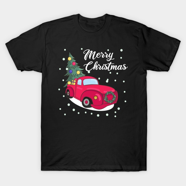 Merry Christmas Retro Vintage Red Truck T-Shirt by Kimko